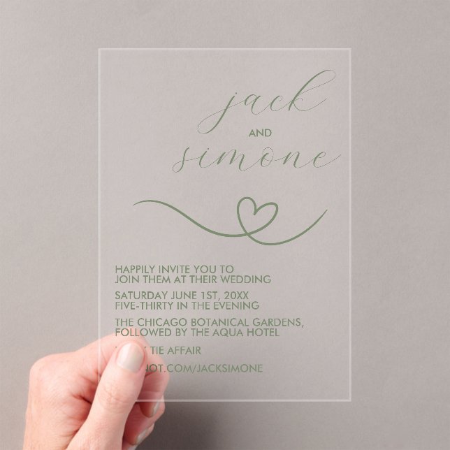 Modern Wedding | Trendy Invites | Dark Sage Acrylic Invitations (Insitu (Handheld))