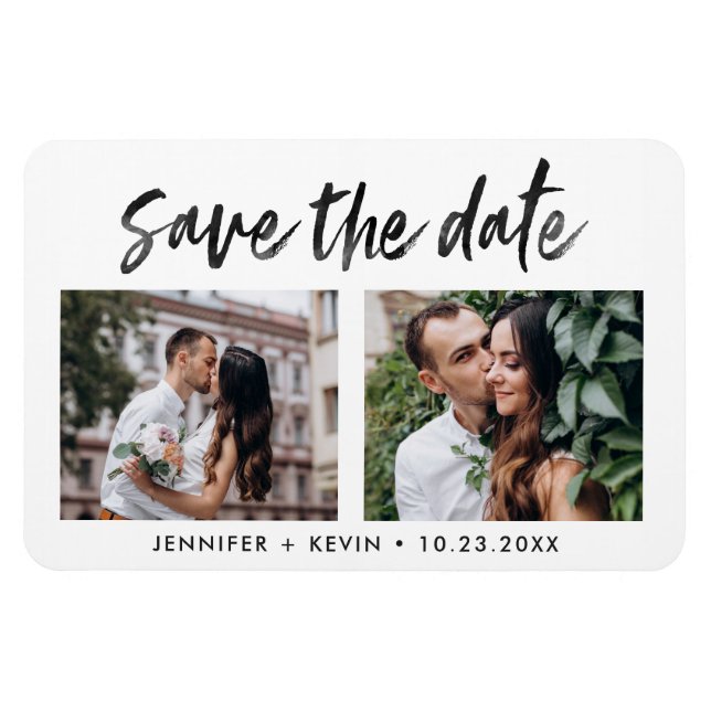 Modern Wedding Two Photos Save the Date Magnets (Horizontal)