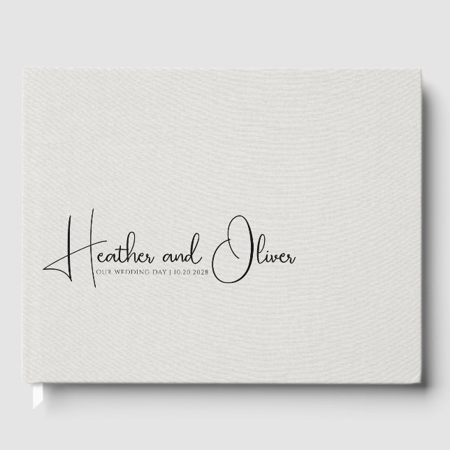 Modern Wedding Typography Faux LinenGuest Book (Front)