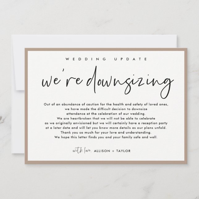 Modern Wedding Update Downsize Photo Announcement (Front)