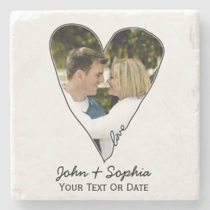 Modern Wedding Valentine Love Heart Custom Photo Stone Coaster