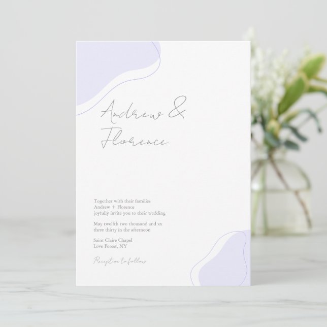Modern Wedding Violet Blob Minimal White Unique  Invitation (Standing Front)