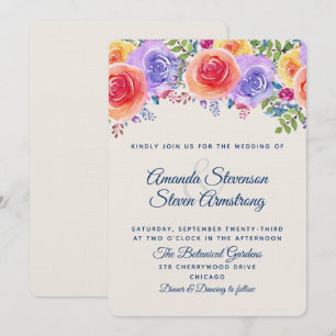 Modern Wedding Watercolor Floral Bouquet Invitation