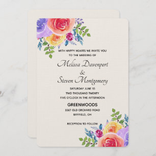 Modern Wedding Watercolor Floral Bouquet Invitation