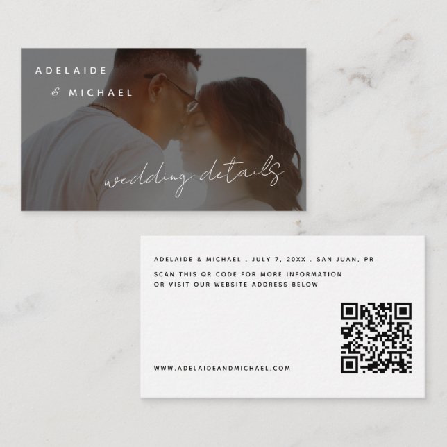 Modern Wedding Website QR Code RSVP Details Photo Enclosure Card (Front/Back)