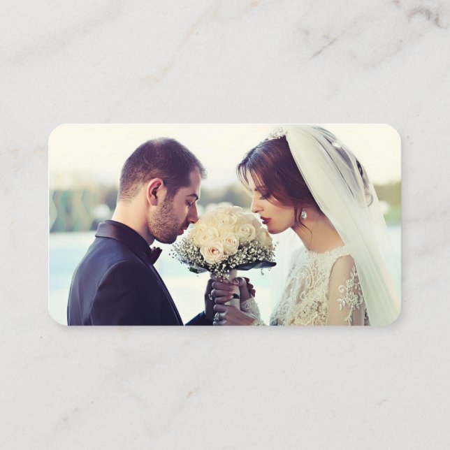 Modern Wedding Website QR RSVP Photo Enclosure Bus Business Card (Back)