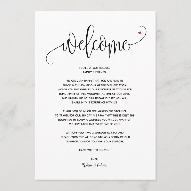 Modern Wedding Welcome and Itinerary card  v2 (Front)