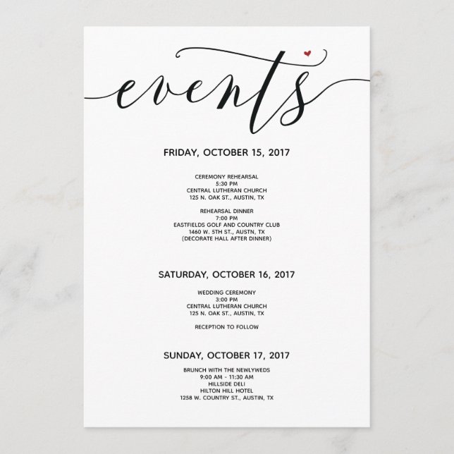 Modern Wedding Welcome and Itinerary card v3 (Front)