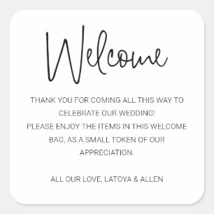 Modern Wedding Welcome Gift Bag Basket Square Sticker
