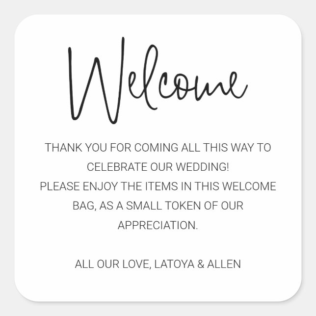 Modern Wedding Welcome Gift Bag Basket Square Sticker (Front)