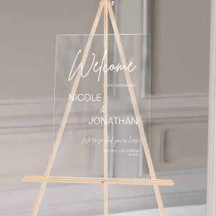 Modern Wedding Welcome White Text Acrylic Sign