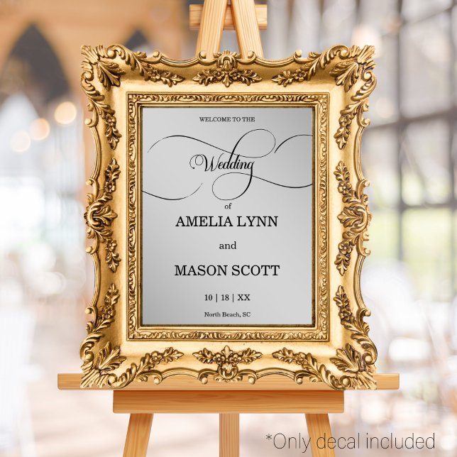 Modern Wedding Window Cling Decal for Mirrors (Fancy Script Wedding Mirror cling on sign. Mirror not included)