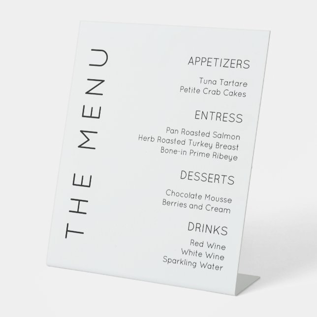 Modern WeddingMenu Sign, Black and White Menu Sign (Front)
