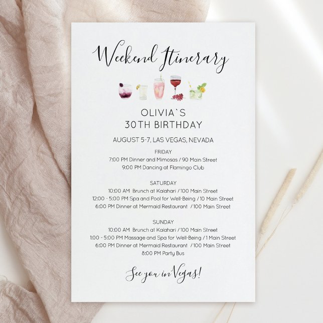 Modern Weekend Birthday Itinerary Invitation (Modern Weekend Birthday Itinerary Invitation)