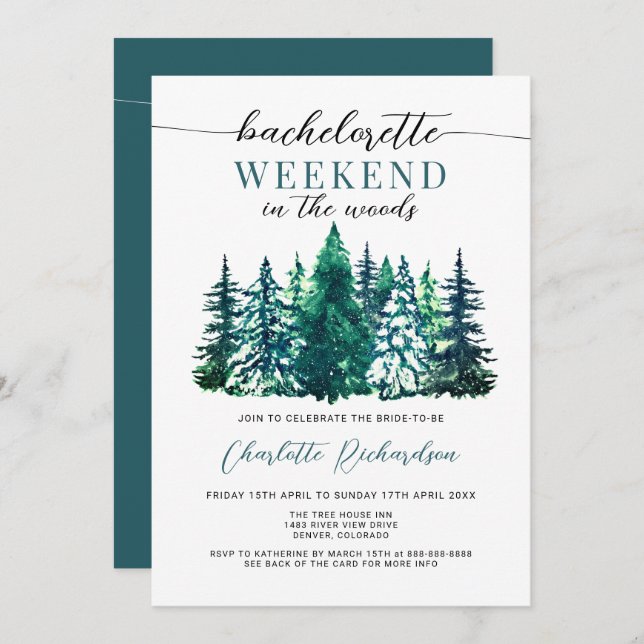 Modern Weekend In The Woods Bachelorette Party Inv Invitation (Front/Back)