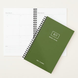Modern Weekly Monthly Dark Olive Green Monogram Planner