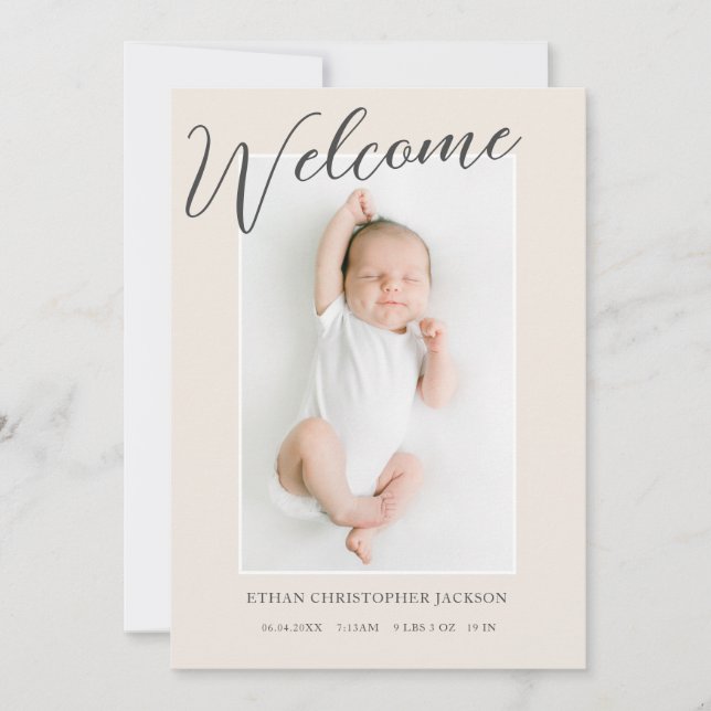 Modern Welcome Baby Photo Birth Announcement (Front)