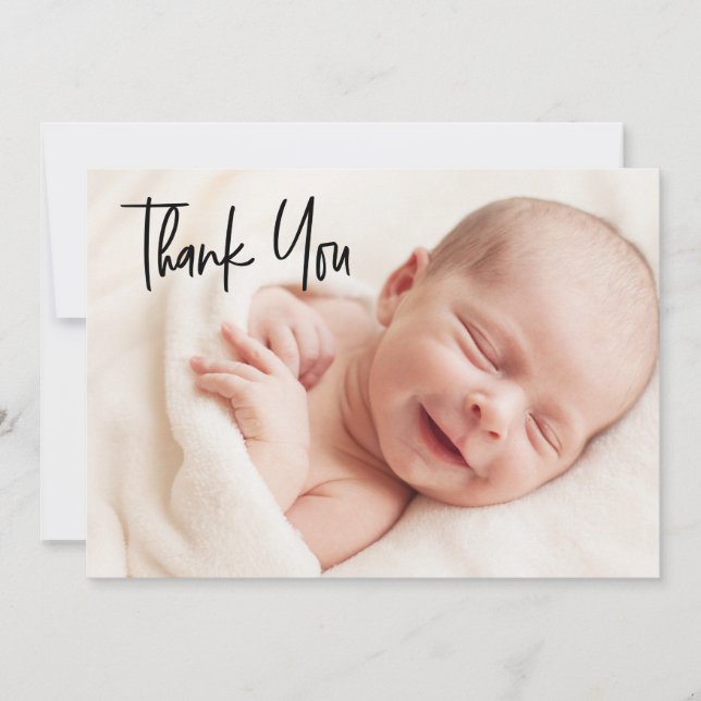 Modern Welcome Baby Shower Photo Thank You Card (Front)