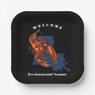 Modern welcome crawfish Louisiana custom name Paper Plate
