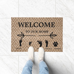 Modern Welcome Family Name Pet Name New Home Doormat