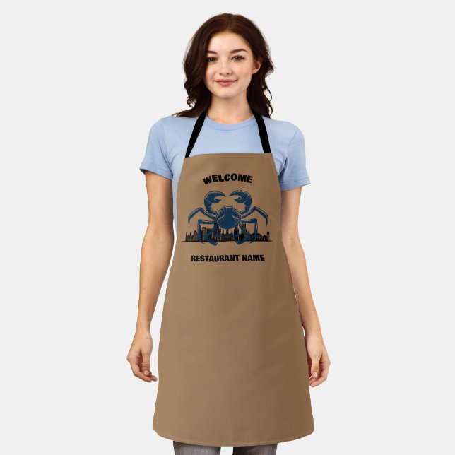 Modern welcome Maryland Blue Crab USA flag name Apron (Worn)