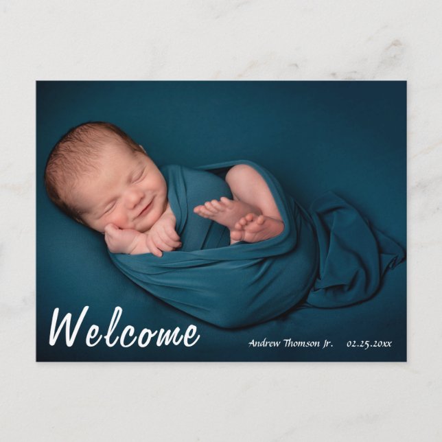 Modern Welcome New Baby announcement postcard (Front)