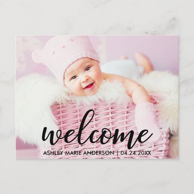 Modern Welcome New Baby Announcement Postcard (Front)