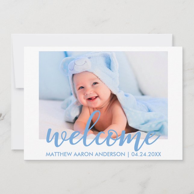 Modern Welcome New Baby Boy Blue Card (Front)