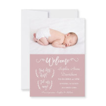 Modern Welcome Photo Baby Girl Birth Announcement