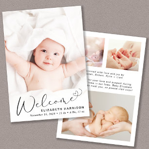 Modern Welcome Photo Collage Birth Announcement