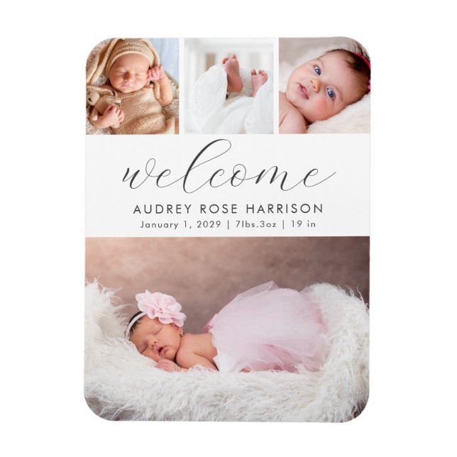 Modern Welcome Photo Collage Birth Magnet (Vertical)