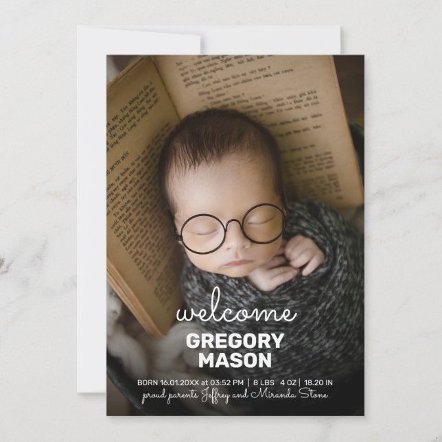 Modern Welcome Photo Collage Newborn Unisex Baby   Announcement (Front)