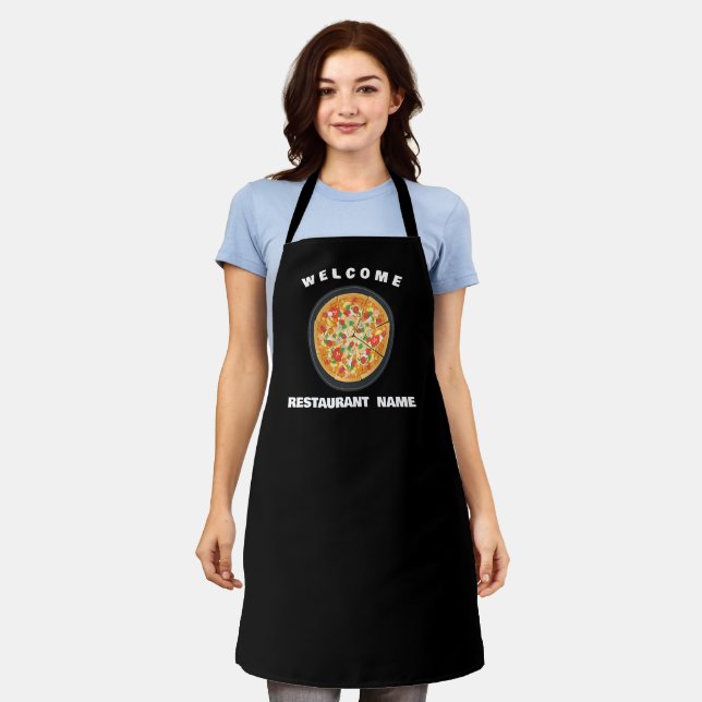 Modern welcome Pizza seafood Personalise name Apron (Worn)