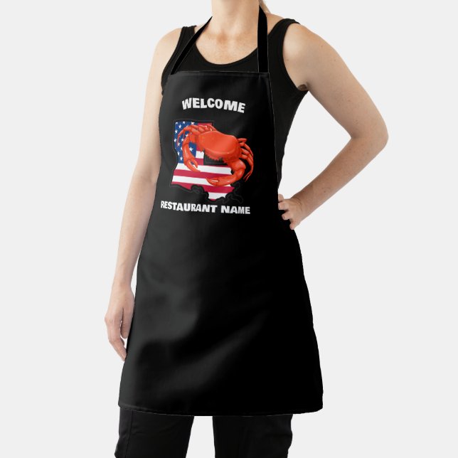Modern welcome  Red crab Louisiana USA flag name Apron (Insitu)