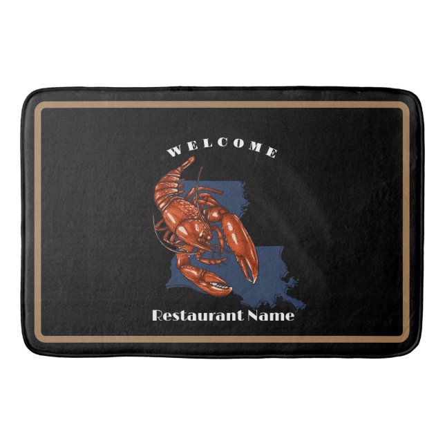 Modern welcome red crayfish Louisiana custom name Bath Mat (Front)