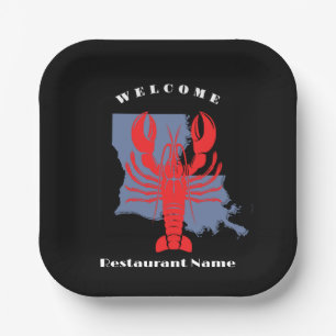Modern welcome red crayfish Louisiana custom name Paper Plate