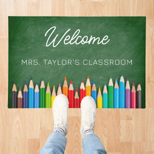 Modern Welcome Script Teacher Classroom Doormat
