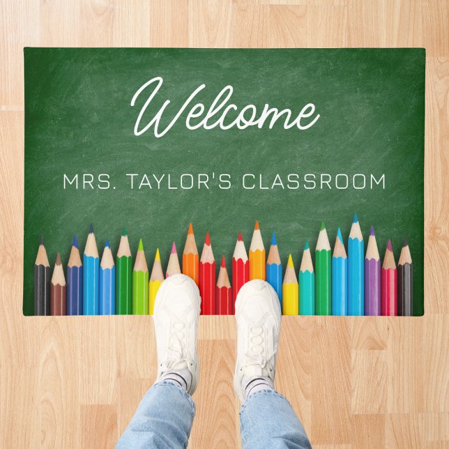 Modern Welcome Script Teacher Classroom Doormat (Creator Uploaded)