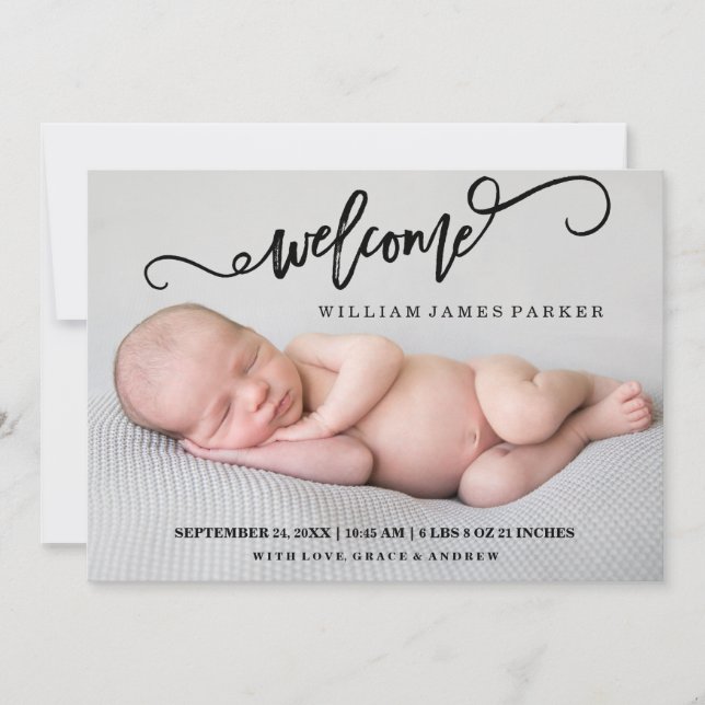 Modern Welcome Star Photo Birth Announcement (Front)
