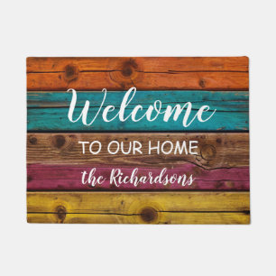  Modern Welcome to Our Home Colourful Wood Custom  Doormat