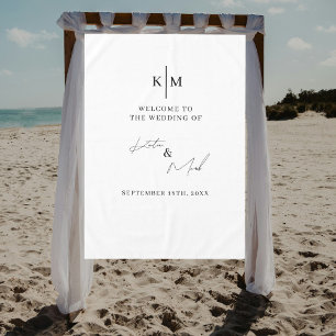 Modern Welcome To Our Wedding Fabric Sign  Tablecloth