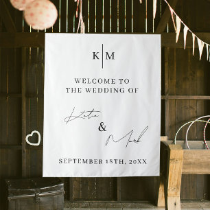 Modern Welcome To Our Wedding Script Sign Tapestry