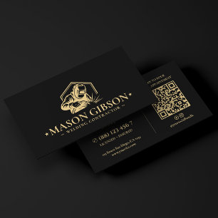 Modern Welder Welding Contractor Logo Black Business Card