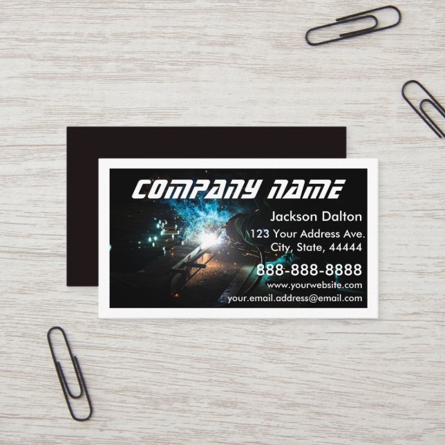 Modern Welding Service and Fabrication Photo Business Card (Front/Back In Situ)