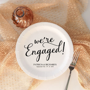 Modern We're Engaged Engagement Party Paper Plate