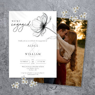 Modern We're Engaged Floral Photo Engagement Party Invitation