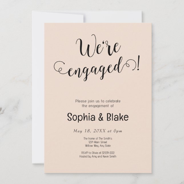 Modern We're Engaged P. Champagne Engagement Party Invitation (Front)