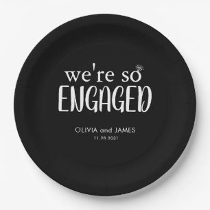Modern We're So Engaged Diamond Ring Engagement Paper Plate