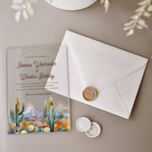 Modern Western Brown  Desert Cactus Landscape Acrylic Invitations