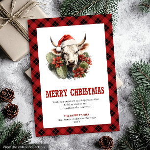 Modern Western Checkered Xmas Greeting Card